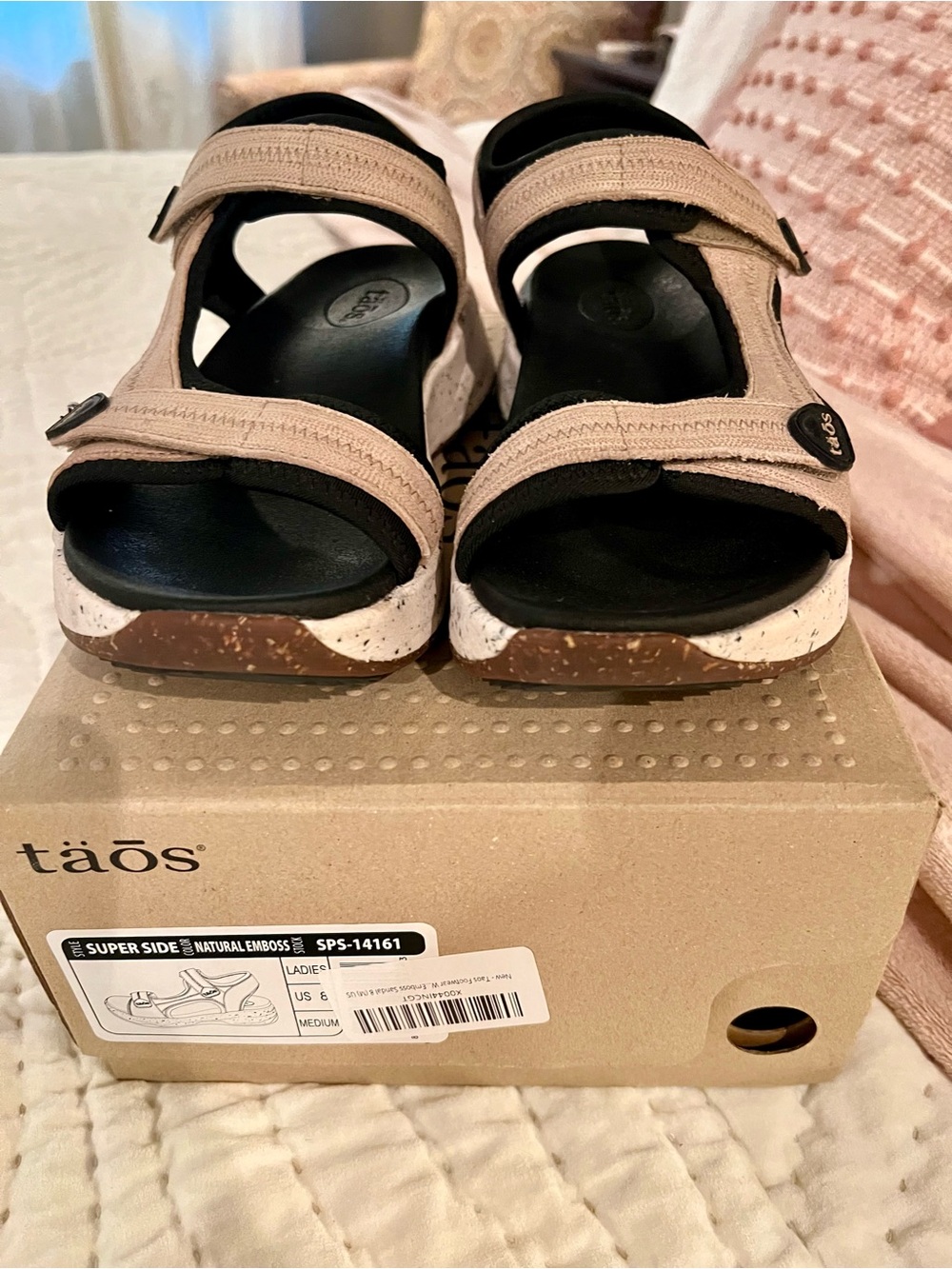 Taos Footwear Beige and Black Sport Sandals with Cushioned Sole - Picture 2 of 4